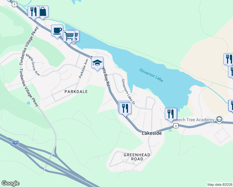 map of restaurants, bars, coffee shops, grocery stores, and more near 1677 Timberlea Road in Timberlea