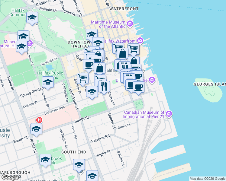 map of restaurants, bars, coffee shops, grocery stores, and more near 5274 Morris Street in Halifax