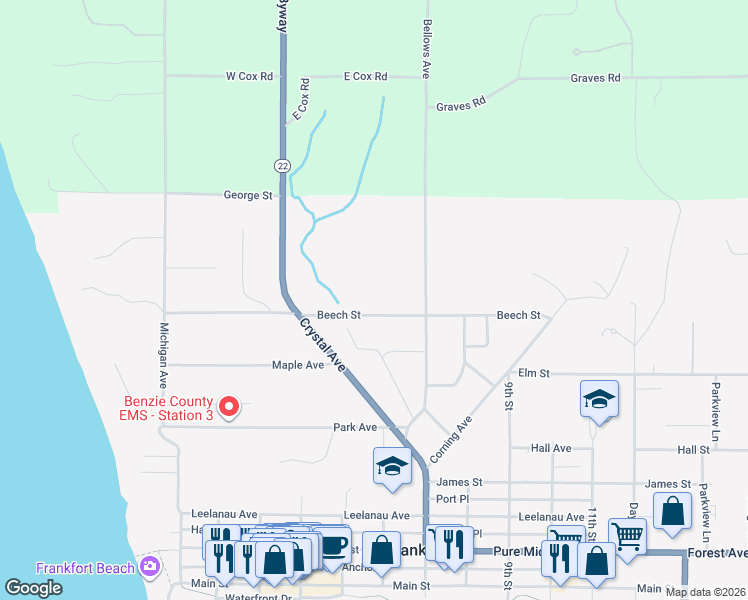 map of restaurants, bars, coffee shops, grocery stores, and more near 460-698 Beech Street in Frankfort