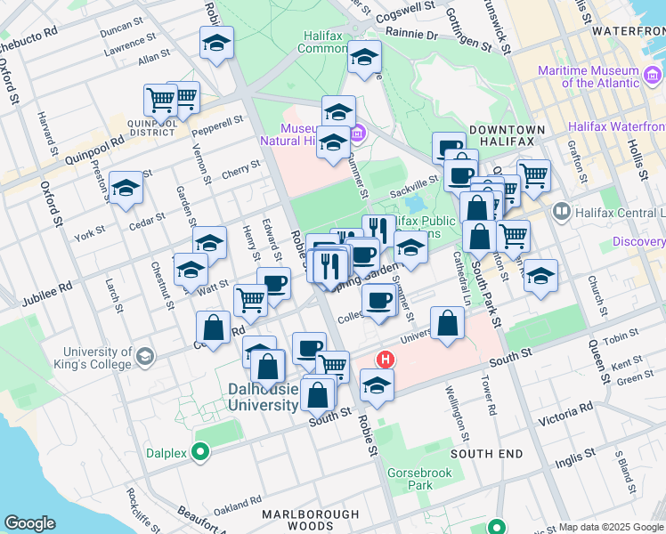 map of restaurants, bars, coffee shops, grocery stores, and more near in Halifax