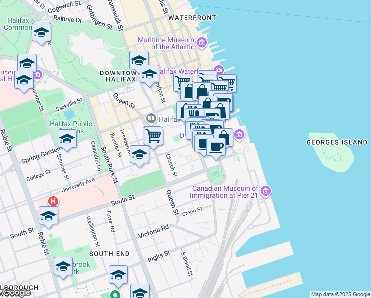 map of restaurants, bars, coffee shops, grocery stores, and more near 5234 Morris Street in Halifax