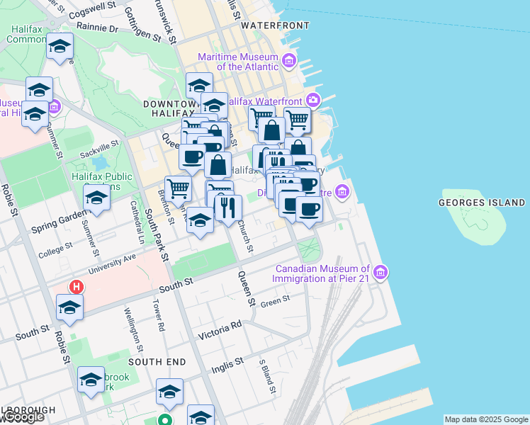 map of restaurants, bars, coffee shops, grocery stores, and more near 5234 Morris Street in Halifax