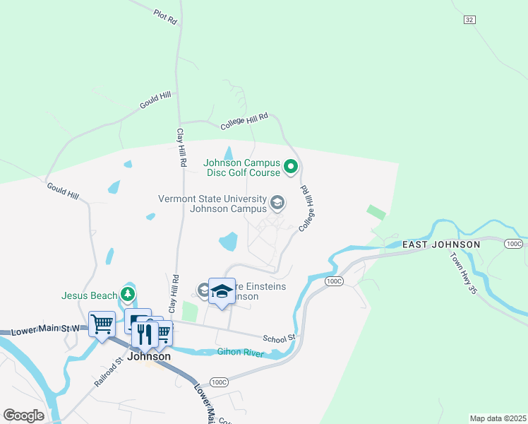 map of restaurants, bars, coffee shops, grocery stores, and more near 212 Pond Rd in Johnson