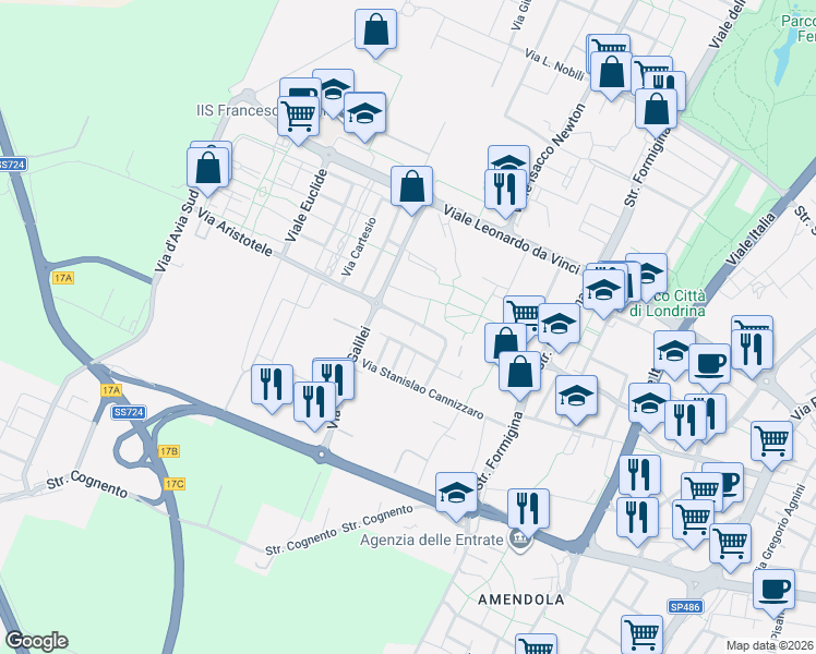 map of restaurants, bars, coffee shops, grocery stores, and more near 8 Via Francesco Bacone in Modena