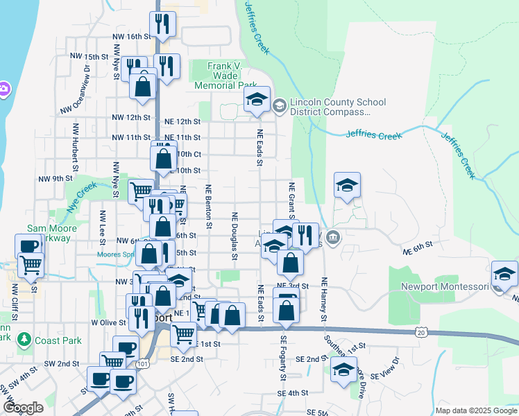 map of restaurants, bars, coffee shops, grocery stores, and more near 713 Northeast Eads Street in Newport