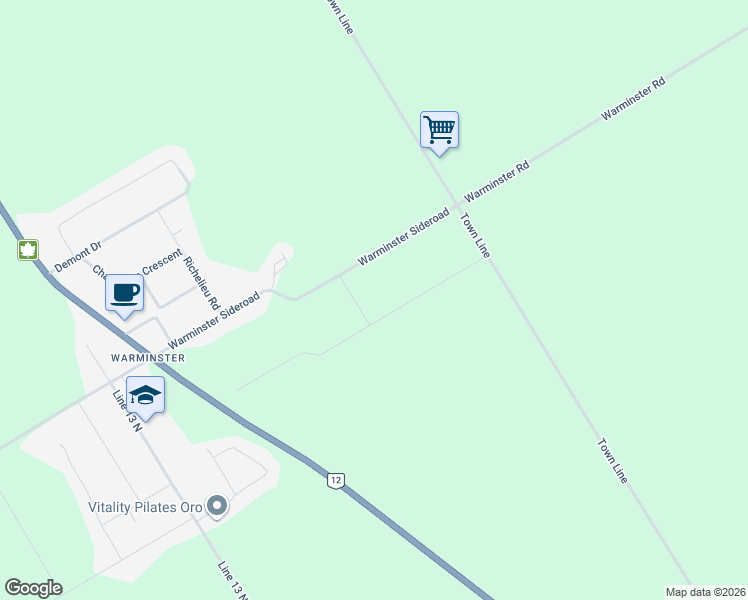 map of restaurants, bars, coffee shops, grocery stores, and more near 3 Galrich Court in Orillia