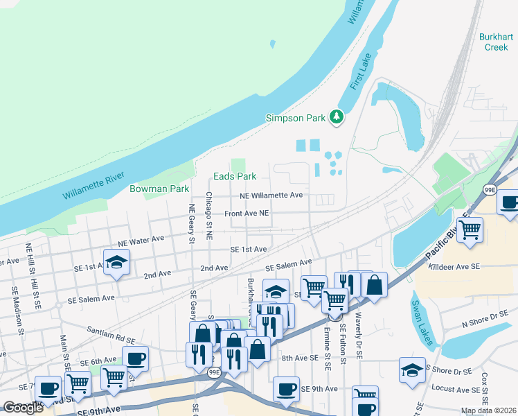 map of restaurants, bars, coffee shops, grocery stores, and more near 2119 Front Avenue Northeast in Albany