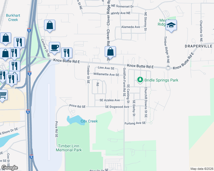 map of restaurants, bars, coffee shops, grocery stores, and more near 72 Hummingbird Street Southeast in Albany