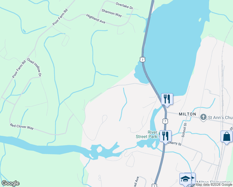 map of restaurants, bars, coffee shops, grocery stores, and more near 234 Oakledge Lane in Milton