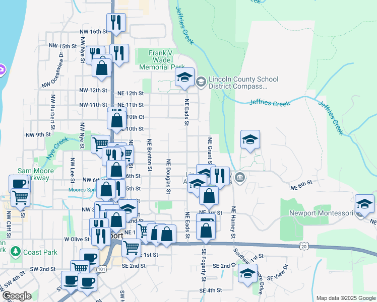 map of restaurants, bars, coffee shops, grocery stores, and more near 713 Northeast Eads Street in Newport