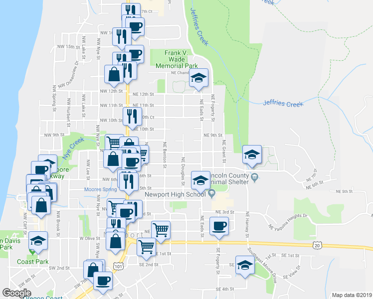map of restaurants, bars, coffee shops, grocery stores, and more near 806 Northeast Douglas Street in Newport