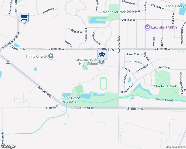 map of restaurants, bars, coffee shops, grocery stores, and more near 21135 Jacquard Avenue in Lakeville