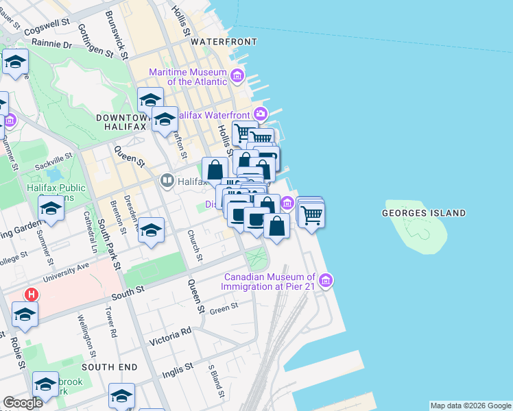 map of restaurants, bars, coffee shops, grocery stores, and more near 5144 Morris Street in Halifax