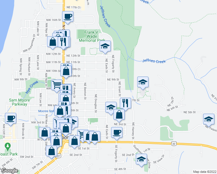 map of restaurants, bars, coffee shops, grocery stores, and more near 713 Northeast Eads Street in Newport