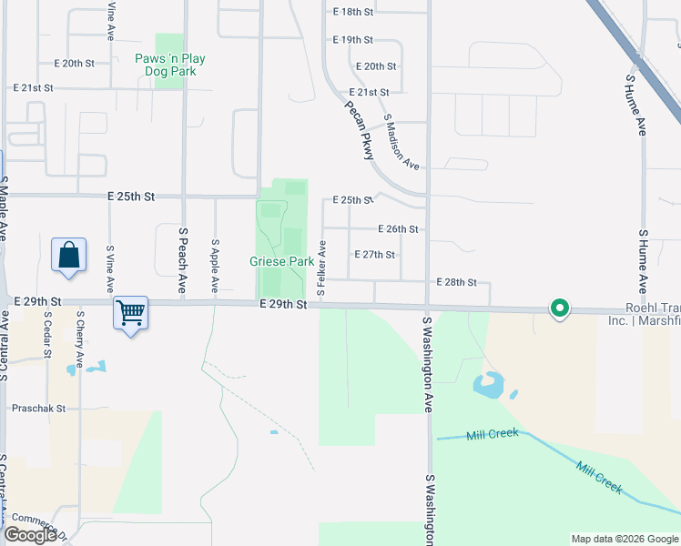map of restaurants, bars, coffee shops, grocery stores, and more near 1213 East 29th Street in Marshfield