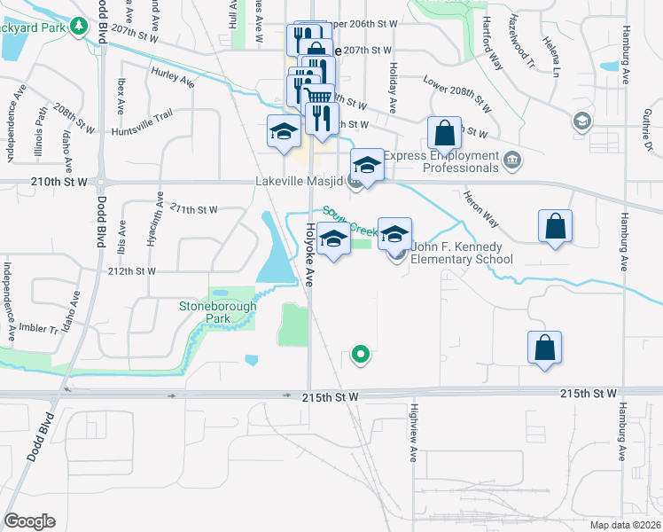 map of restaurants, bars, coffee shops, grocery stores, and more near 21220 Holyoke Avenue in Lakeville