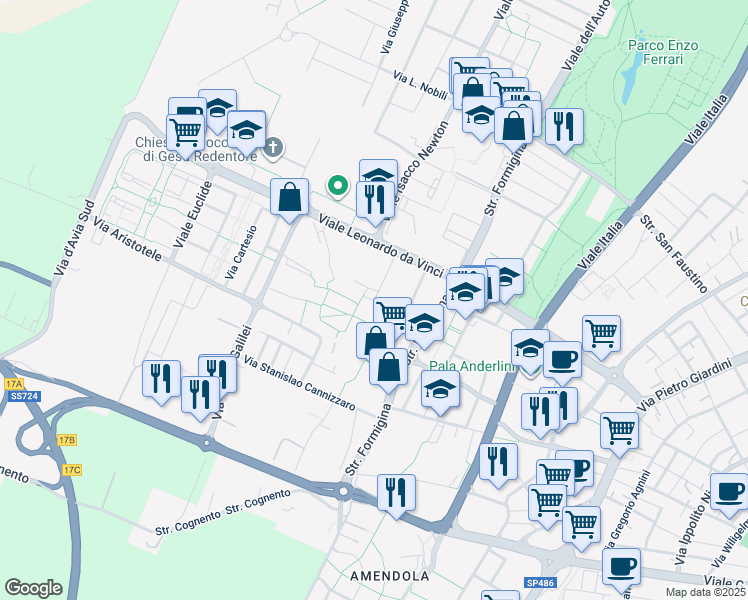 map of restaurants, bars, coffee shops, grocery stores, and more near 8 Via Luigi Pasteur in Modena