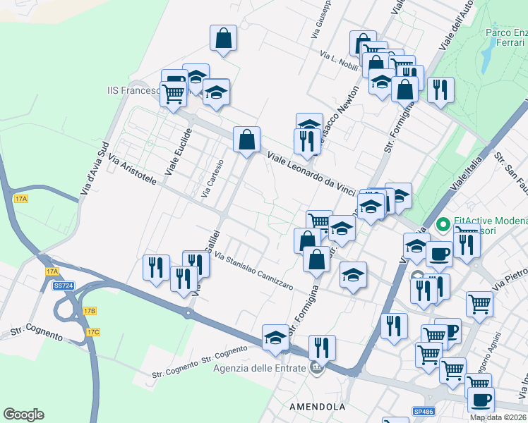 map of restaurants, bars, coffee shops, grocery stores, and more near 20 Via Edoardo Corsini in Modena