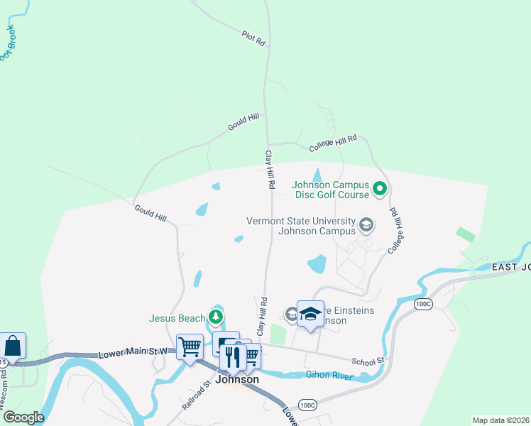 map of restaurants, bars, coffee shops, grocery stores, and more near 43 Clay Hill Road in Johnson