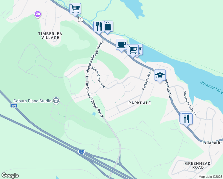 map of restaurants, bars, coffee shops, grocery stores, and more near 146 Maple Grove Avenue in Timberlea