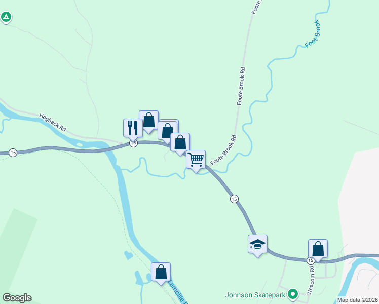 map of restaurants, bars, coffee shops, grocery stores, and more near 806 Vermont 15 in Johnson