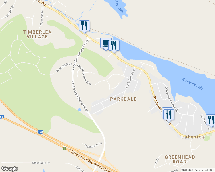 map of restaurants, bars, coffee shops, grocery stores, and more near 23 Cabernet Court in Timberlea