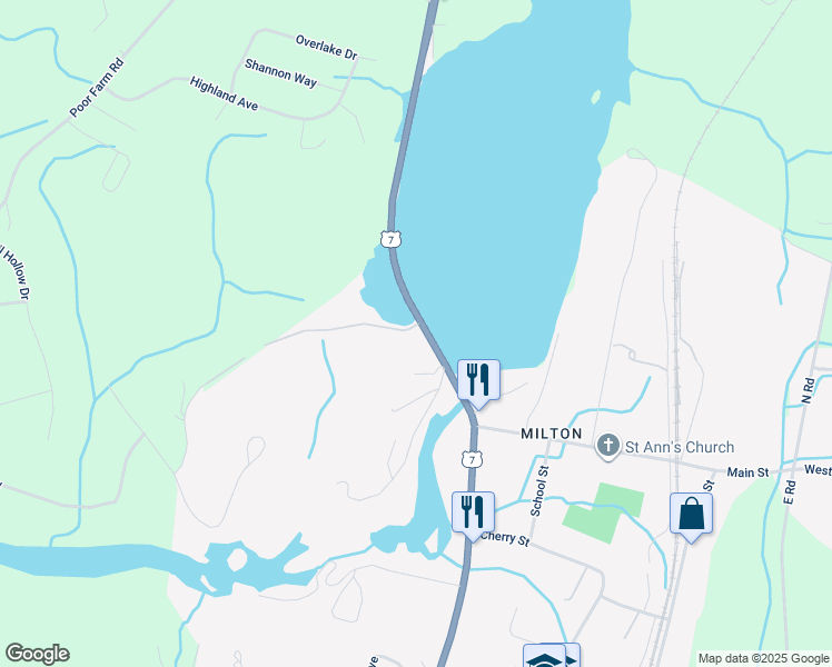 map of restaurants, bars, coffee shops, grocery stores, and more near 28 U.S. 7 in Milton