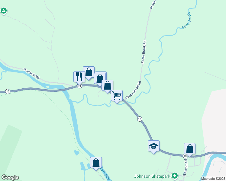 map of restaurants, bars, coffee shops, grocery stores, and more near 806 Vermont 15 in Johnson