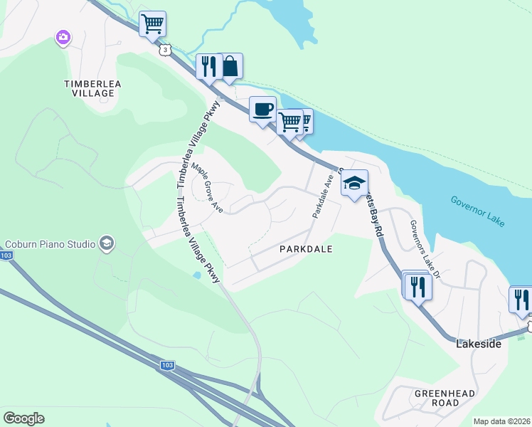 map of restaurants, bars, coffee shops, grocery stores, and more near 19 Cabernet Court in Timberlea