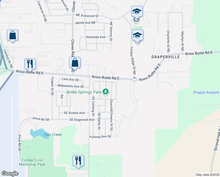 map of restaurants, bars, coffee shops, grocery stores, and more near 216 Churchill Downs Street Southeast in Albany