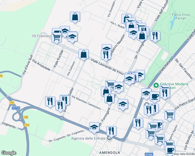 map of restaurants, bars, coffee shops, grocery stores, and more near 20 Via Edoardo Corsini in Modena
