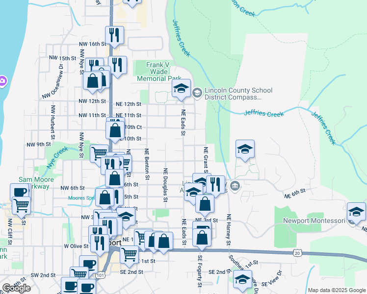 map of restaurants, bars, coffee shops, grocery stores, and more near 919 Northeast Eads Street in Newport
