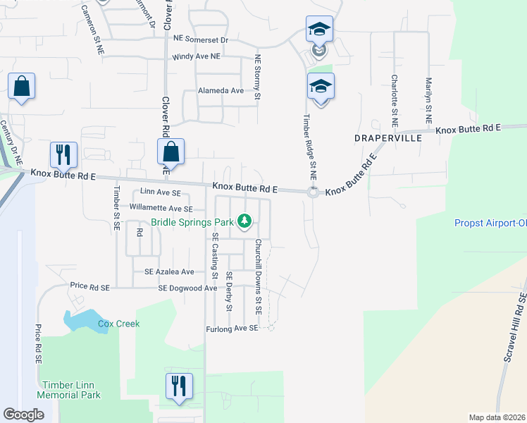 map of restaurants, bars, coffee shops, grocery stores, and more near 204 Churchill Downs Street Southeast in Albany