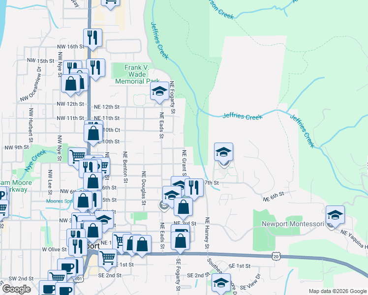 map of restaurants, bars, coffee shops, grocery stores, and more near 699 NE 9th St in Newport