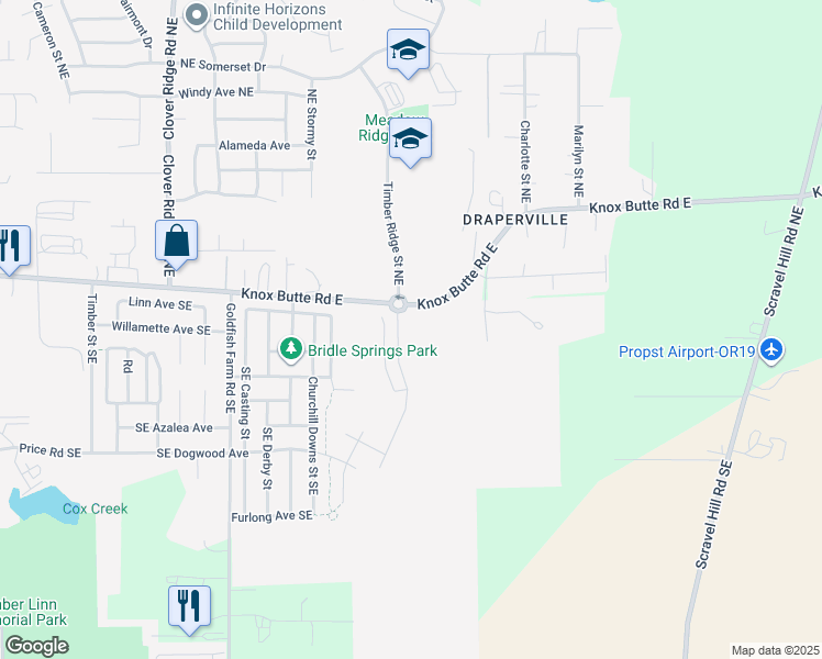 map of restaurants, bars, coffee shops, grocery stores, and more near 4360-4432 Knox Butte Rd E in Albany