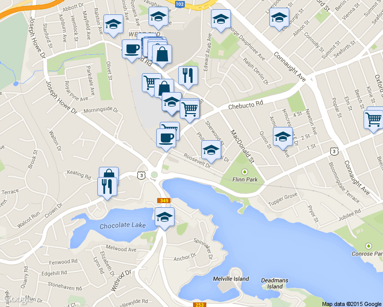 map of restaurants, bars, coffee shops, grocery stores, and more near in Halifax