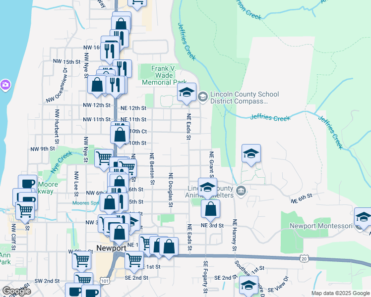 map of restaurants, bars, coffee shops, grocery stores, and more near 919 Northeast Eads Street in Newport