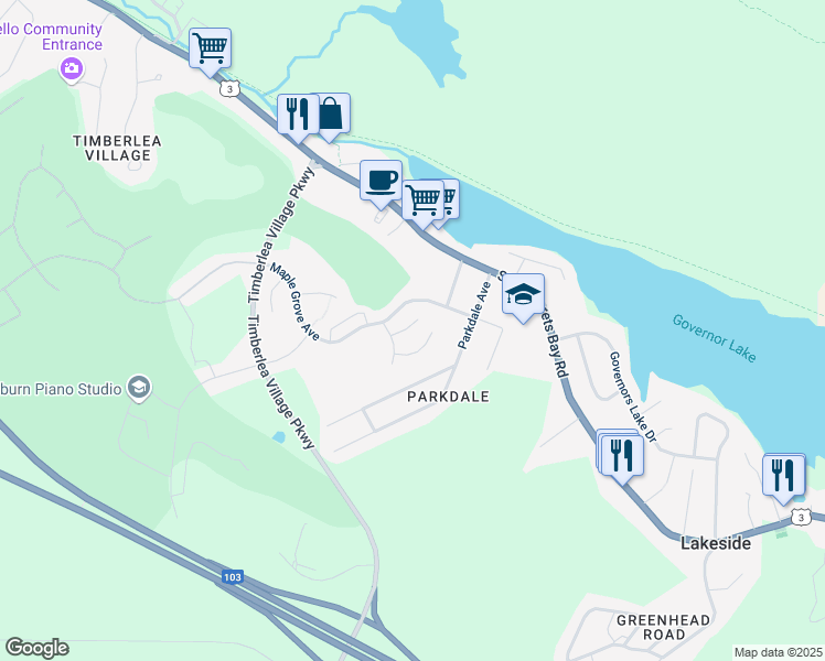 map of restaurants, bars, coffee shops, grocery stores, and more near 15 Cabernet Court in Timberlea