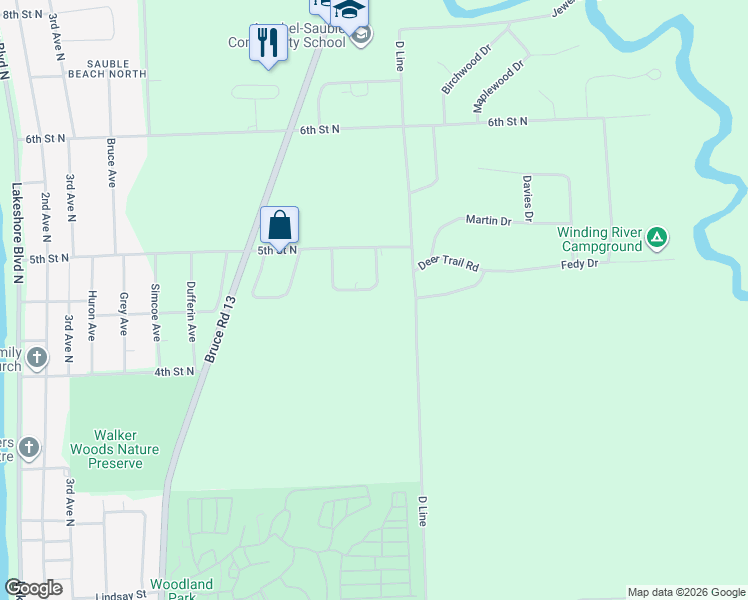 map of restaurants, bars, coffee shops, grocery stores, and more near 446 Manley Crescent in Sauble Beach