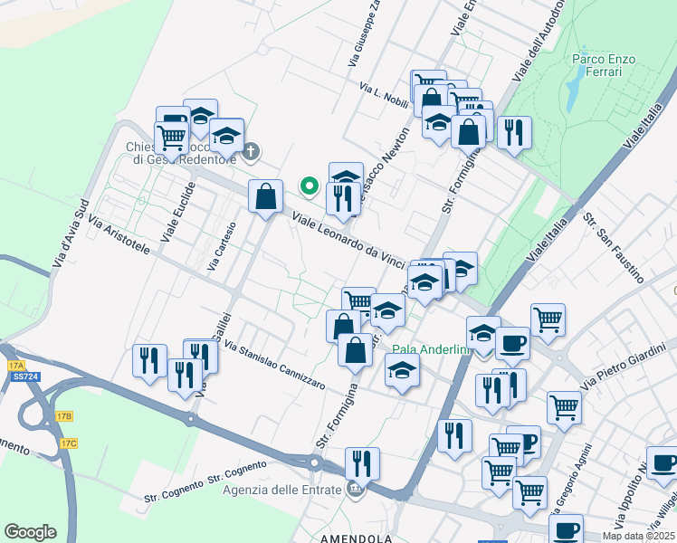 map of restaurants, bars, coffee shops, grocery stores, and more near 8 Via Luigi Pasteur in Modena