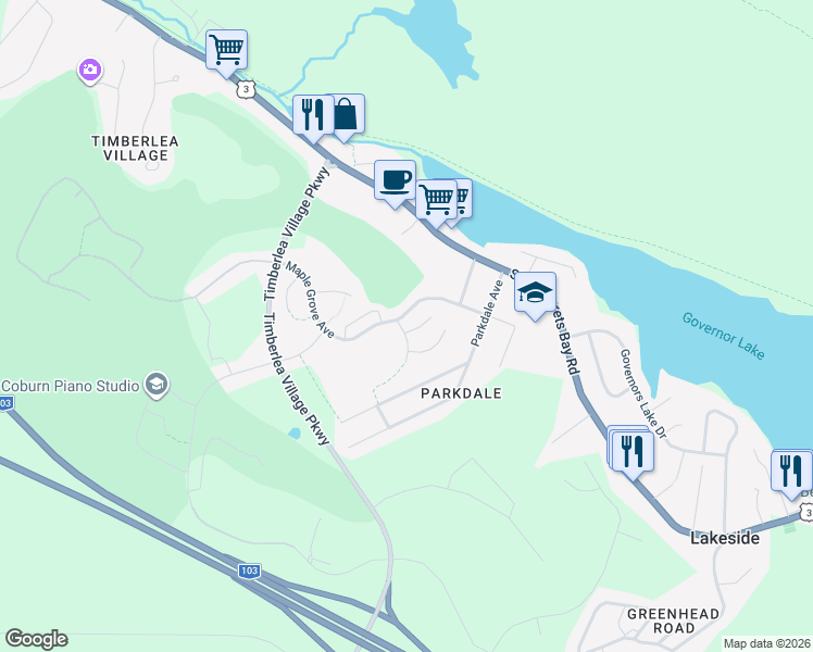 map of restaurants, bars, coffee shops, grocery stores, and more near 10 Cabernet Court in Timberlea