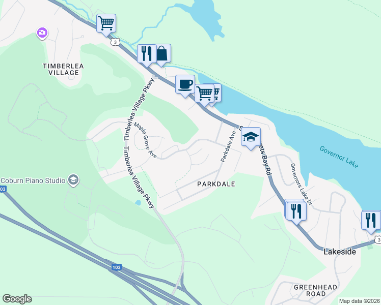 map of restaurants, bars, coffee shops, grocery stores, and more near 10 Cabernet Court in Timberlea