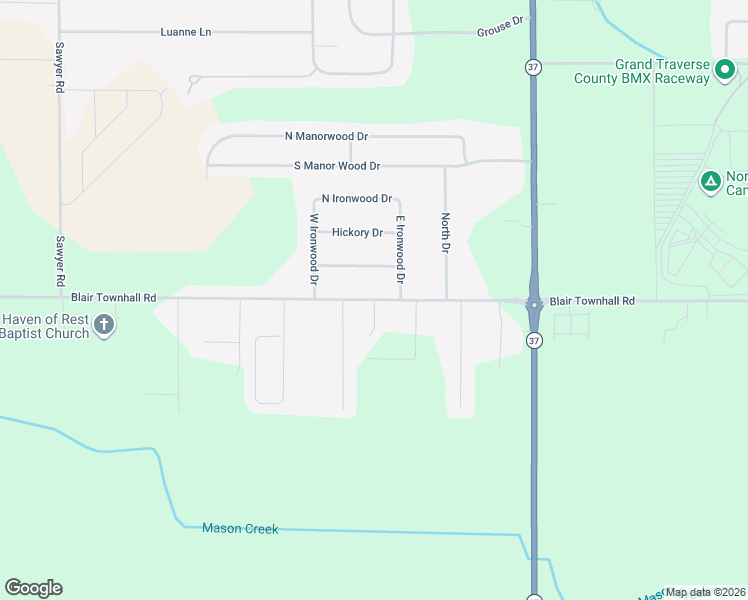 map of restaurants, bars, coffee shops, grocery stores, and more near 4359 Blair Townhall Road in Traverse City