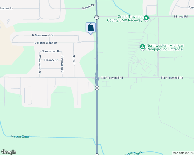 map of restaurants, bars, coffee shops, grocery stores, and more near 2999 Highway 37 in Traverse City