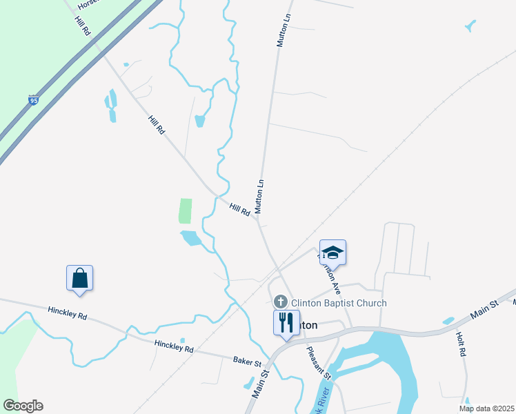 map of restaurants, bars, coffee shops, grocery stores, and more near 9 Mutton Lane in Clinton