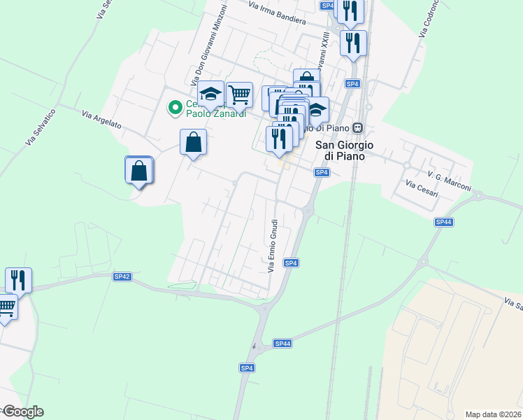 map of restaurants, bars, coffee shops, grocery stores, and more near 1/2 Via G. di Vittorio in San Giorgio di Piano