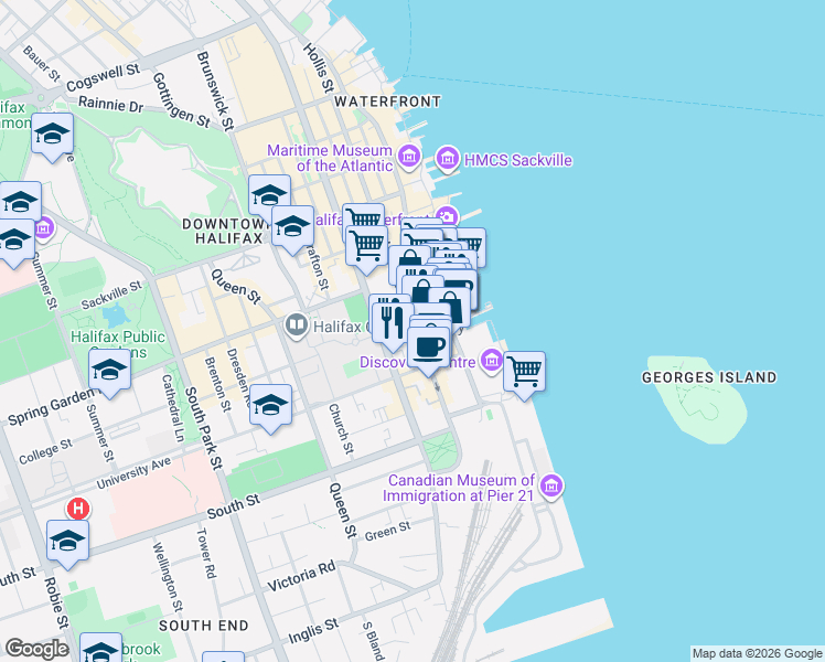 map of restaurants, bars, coffee shops, grocery stores, and more near 1352 Hollis Street in Halifax