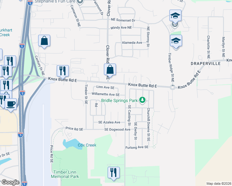 map of restaurants, bars, coffee shops, grocery stores, and more near 3996 Linn Avenue Southeast in Albany