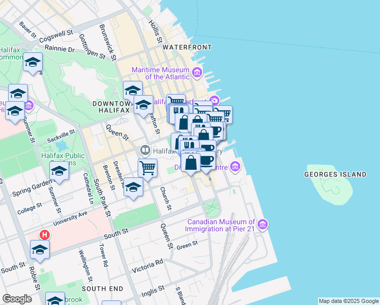 map of restaurants, bars, coffee shops, grocery stores, and more near 5184 Bishop Street in Halifax