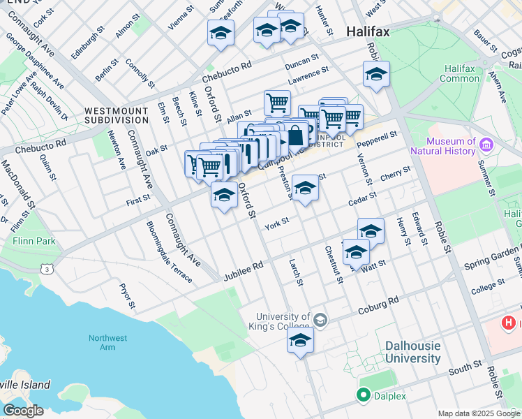 map of restaurants, bars, coffee shops, grocery stores, and more near 6369 Norwood Street in Halifax